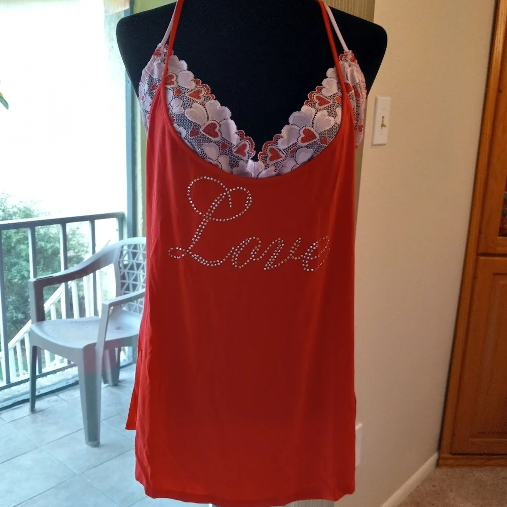 Dreamgirl 2-PC Love Chemise & Hearts Pattern Bralette Set